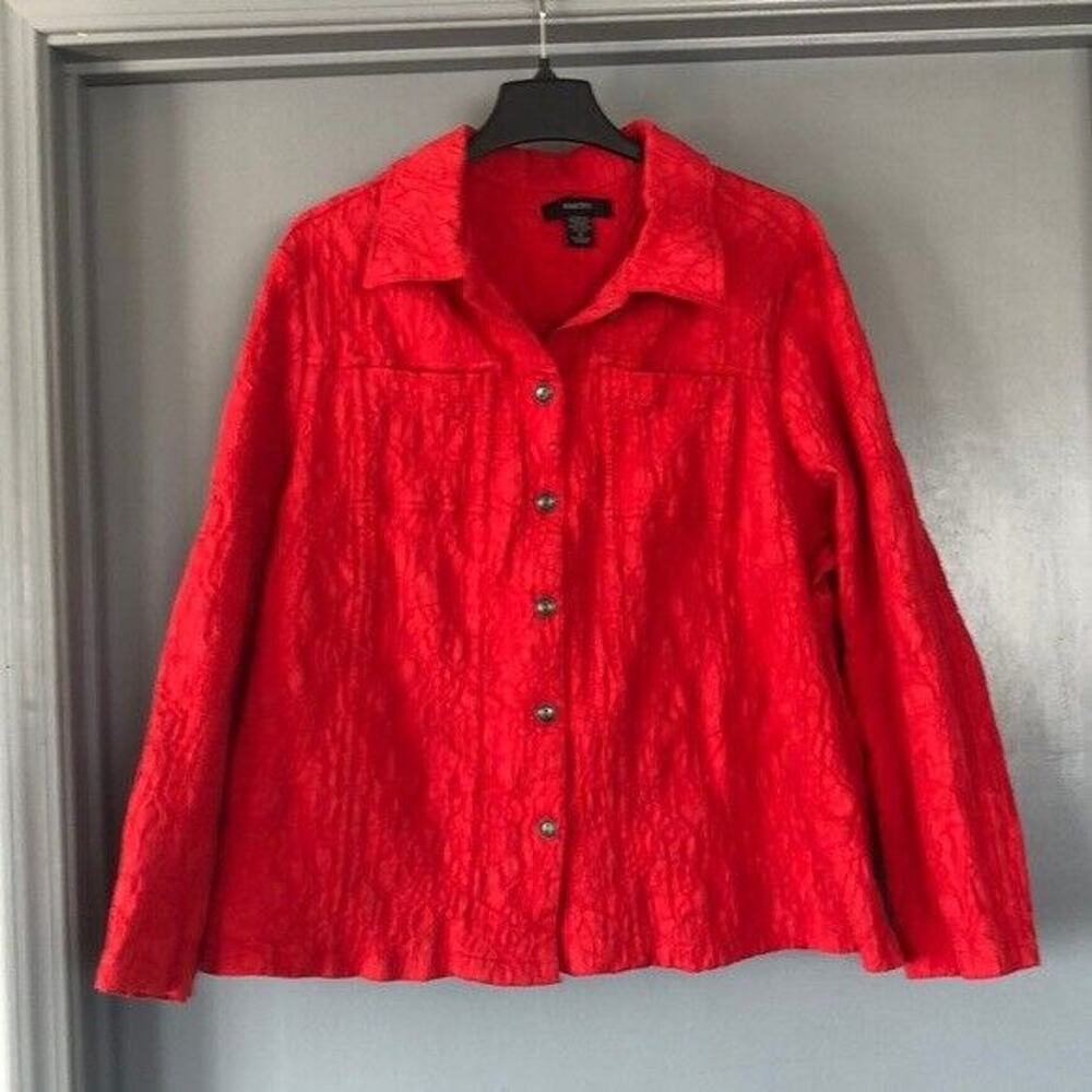 Kaktus Plus 3X Women’s Jacket Red Button Front Pockets Long Sleeved Textured